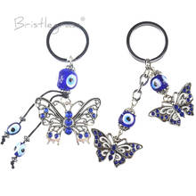 BRISTLEGRASS Turkish Blue Evil Eye Rhinestone Butterfly Keychain Key Chains Ring Holder Amulet Pendant Lucky Charm Blessing Gift 2024 - buy cheap