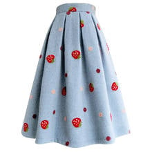 Autumn winter strawberry embroidered woolen umbrella skirt women thick high waist ball gown skirt 2024 - buy cheap