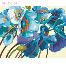 SDOYUNO-kit de pintura al óleo por números para adultos, Marco DIY de 40x50cm, suministros de arte acrílico con flores azules, pinturas por números 2024 - compra barato