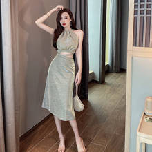 Real Shot 2021 New Fashion Ladies Elegant Strapless Neck Design Sexy Temperament Dress 2024 - buy cheap