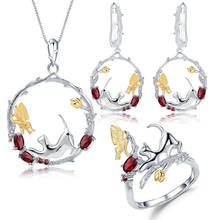 GEM'S-pendientes de plata de ley 925 con diseño de mariposa y gato para mujer, aretes, anillo, color rojo, BALLET, hecho a mano 2024 - compra barato