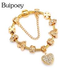 Buipoey Golden Lucky Charm Bracelets For Women Original Shiny Heart Beads Carriage Butterfly Beaded Mom 2021 Mother's Day Gift 2024 - buy cheap