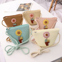 Cute Sunflower Fashion Summer Children Girls Shoulder Bag Straw Messenger Bag Kids Keys Coin Purse Cute Princess Mini Handbag 2024 - buy cheap