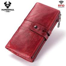 New Fashion Women Wallet 100% Genuine Leather Long Wallets Rfid Walet Red Coin Purse Card Holder Portomonee Handbag For Ladies 2024 - buy cheap