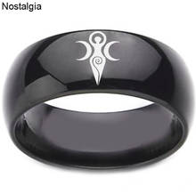 Pagan Triple Moon Goddess Black Ring Mens Womens Steampunk Titanium Jewellery Wicca Witchcraft Witch Rings For Girls 2024 - buy cheap