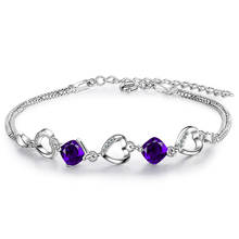 Fashion 925 Sterling Silver Bracelet For Women Double Infinite Purple Heart Zircon Crystal Bracelet pulseira feminina Jewelry 2024 - buy cheap