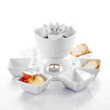 MALACASA FAVOR-003 Mini Chocolate Fondue Set Two-layer Porcelain Tealight Cheese Fondue with Dipping Bowls and Forks for 6 White 2024 - buy cheap