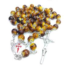 QIGO Religious Cross Rosary Necklace For Men Long Glass Beads Necklace 2024 - buy cheap