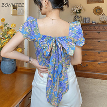 Blouses Women Bow Vintage Elegant Design Slim Feminino Cropped Temperament Rommance Leisure Trendy Ulzzang New Holiday Summer 2024 - buy cheap