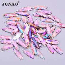 JUNAO 8x28mm Pink AB Drop Shape Flat Back Rhinestones Decoration Acrylic Crystal Strass High Quality Sew On Stone for fabric 2024 - buy cheap