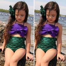 От 2 до 14 лет купальный комплект бикини для маленьких девочек; купальный костюм; милый костюм русалки; комплект из двух предметов; пляжная одежда 2024 - купить недорого