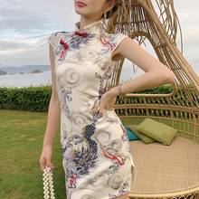 2020 Новое китайское традиционное платье, короткое Ципао, винтажное китайское платье для молодой девушки, китайское платье с драконом 10535 2024 - купить недорого