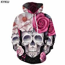 Мужская толстовка с объемным принтом KYKU, повседневная красочная толстовка с капюшоном в стиле панк-рок, с принтом черепа и роз, осень 2019 2024 - купить недорого