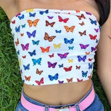 Summer Women Sexy Strapless Tube Tops Sexy Women Print Tube Top Sleeveless Crop Top Lady Bandeau 3D Butterfly Colorful Tops 2024 - buy cheap