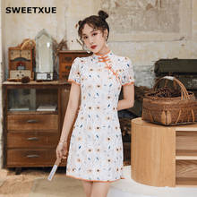 SWEETXUE 2021 New Modern Cheongsam Dress Lace Fashion Vintage Girl Improved Version Cute Kawaii Bow Mini Dress Women 2024 - buy cheap