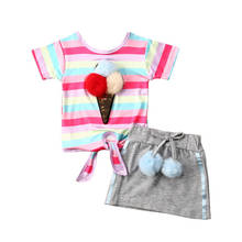 Summer Fashion New Girls' Clothing Children's Clothes  Cotton Striped Hairball T-Shirt +Shorts Pants Baby Kids Clothing Set 2024 - buy cheap