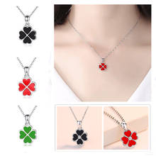 Trendy Girls Red Black Green Clover Pendant Necklace Jewelry Women Silver 925 Clavicle Necklace Cute Princess Chain On Neck Gift 2024 - buy cheap