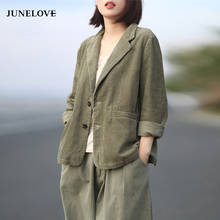 JuneLove Autumn Women Blazer Jacket Vintage Corduroy Female Loose Blazer Casual Street Wear Lady Single Breasted Blazer Outwears 2024 - buy cheap