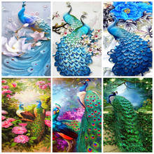 Huacan-pintura de diamante 5D DIY "Pavo Real", mosaico de flores, bordado de diamantes de imitación cuadrados, punto de cruz, imágenes de cuentas de animales 2024 - compra barato