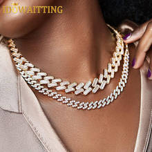 2021 New Arrived Hiphop 15MM Width Iced Out Bling Baguette CZ 5A Cubic Zirconia Cuban Link Chain Choker Women Necklace Jewelry 2024 - buy cheap