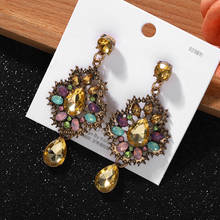HYSECMAO Bohemian Crystal Flower Drop Earrings for Women Luxury Party Jewelry Ethnic Big Gem Hanging Earrings Statement Bijoux 2024 - buy cheap