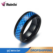 Rainso 2019 New Men's Blue Carbon Fiber Ring Tungsten Charm Black Engagement Ring for Men luxury Finger Ring Jewelry for Party 2024 - buy cheap