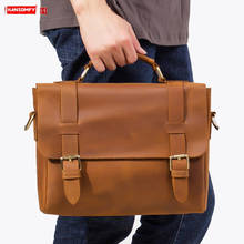 Men's Briefcase Laptop Bag Men Handbag Simple Shoulder Messenger Bags Retro Leatehr Business Casual Handmade Crazy Horse Leather 2024 - buy cheap