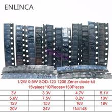 150Pieces 15 values Zener diode kit SOD-123 1206 SOD-323 0.5W Zener diode SMD package 15values*10pcs 3V 3.3V 4.7V 5.1V 5.6V 7.5V 2024 - buy cheap