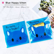 100pcs/lot Blue Frosted Snowflake Soap Cookie Cellophane Candy Self-adhesive Bag Blue Happy Cat Head Resealable Candy Gift Wrap 2024 - buy cheap