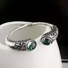 Authentic 925 Sterling Silver Bracelet Women Cuff Bracelets Bangle With Natural Emerald Ethnic Green Crystal Jewelry 2024 - buy cheap