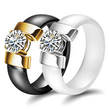 6mm branco preto cerâmica anéis mais zircônia cúbica para as mulheres cor do ouro aço inoxidável anel de casamento jóias de noivado 2024 - compre barato