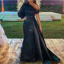 2020 Aso Ebi Stylish Lace Prom Dresses One Shoulder Long Sleeves Formal Evening Dresses Party Wear Plus Size Feather Arabic Rece 2024 - buy cheap