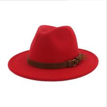 Красная фетровая шляпа с поясом WZCX в Корейском стиле унисекс, однотонная Повседневная шапка в стиле джаз для осени и зимы 2024 - купить недорого