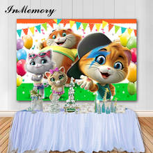 InMemory-Mural fotográfico de dibujos animados para niños, fondo de vinilo con 44 gatos, para cumpleaños, banderines para fiesta, utilería para fotomatón 2024 - compra barato