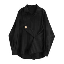 Camisas femininas listradas pretas, camisas soltas, purê, moda de rua, design, blusa feminina, casaco, tops 2024 - compre barato