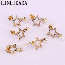 8Pair New Delicate Gold CZ Zircon &Pearl Star Stud Earrings for Women Girls Cubic Zirconia Party Wedding Jewelry Gift 2024 - buy cheap