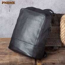 PNDME fashion simple genuine leather men ladies black backpack casual soft cowhide laptop bagpack travel women's luxury bookbag 2024 - buy cheap