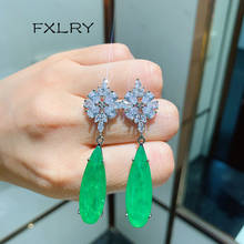 FXLRY Fashion long green zircon earring for women Bride Wedding Jewelry 2024 - buy cheap