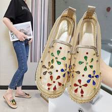 Gold pineapple/flowers mesh flats loafers women breathable slip on moccasins colorful crystal paillette lace weaving espadrilles 2024 - buy cheap