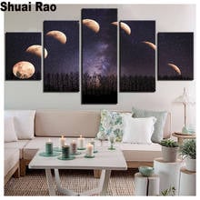 Pintura de diamantes 5d diy, 5 piezas, Noche de Luna, Eclipse Lunar, mosaico de diamantes de imitación, venta completa, decoración del hogar Multipanel 2024 - compra barato