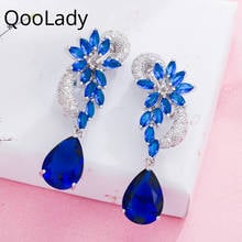 Qoolady Luxury Dark Blue Leaf Water Drop Ear Clips Non Pierced Earrings CZ Stone Female Wedding Party Accessories Jewelry E021 2024 - buy cheap