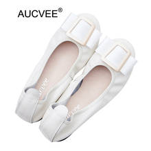Plus Size 34-44 Women Flats Round Toe Metal Buckle Decoration Lady Shoes Loafers Genuine Leather Slip On Ballet Boat Shoes Woman 2024 - buy cheap