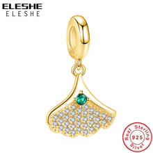 ELESHE Gold Ginkgo Tree Dangle Charm for Women Wedding Engagement Jewelry 100% 925 Sterling Silver with Crystal CZ Trendy Bead 2024 - buy cheap