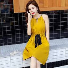 Women's Yellow Sleeveless Summer New Dress Woman Dress Vestido De Mujer Femme Robe 2024 - buy cheap