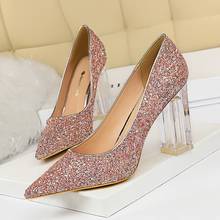 2020 Spring Woman Sexy Pointed Toe Pumps Transparent Crystal Heel High Heels Shoes Female Nightclub Glitter Ladies Office Shoes 2024 - buy cheap