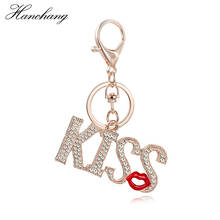 Letter KISS Full Crystal Keychain Jewelry Red Lips Pendant Keyring Rhinestone Key Ring for Female Friends Party Gifts Accessory 2024 - buy cheap