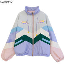 XUANHAO-abrigo grueso de terciopelo para mujer, chaqueta cálida con bordado de dibujos animados, retales, Color Makaron, Invierno 2024 - compra barato