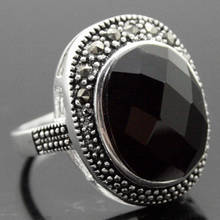 17*21mm RARE NATURAL FACETED BLACK Natural jade MARCASITE 925  SILVER RING SIZ 7/8/9/10 for valentise gift 2024 - buy cheap