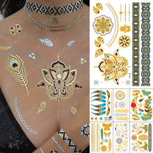 Waterproof Temporary Tattoo Sticker Lotus Henna Mandala Feathers Gold Metallic Flash Tatoo Boho Flower Jewelry Glitter Body Art 2024 - buy cheap