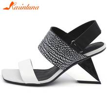 KARINLUNA Fashion Genuine Leather Female Summer Sandals Mixed Color Back Strap Striped Style Strange Women Sandals Women Shoes 2024 - buy cheap